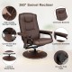 Brown 360° swivel massage recliner chair with ottoman, cushioned armrests, and adjustable backrest for ultimate comfort.